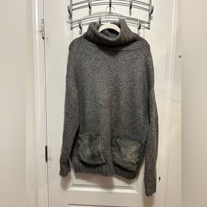 Zara Slouchy oversized Turtleneck sweater alpaca blend Womens S fur pockets Boho